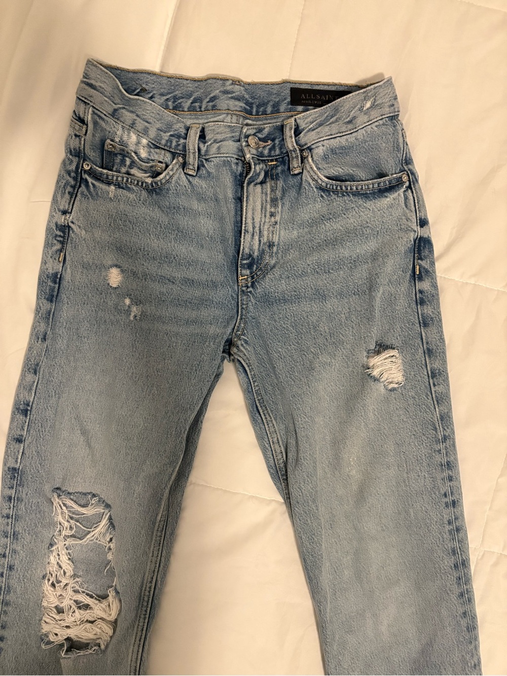 All Saints Light Blue Distressed Straight-Leg Jeans